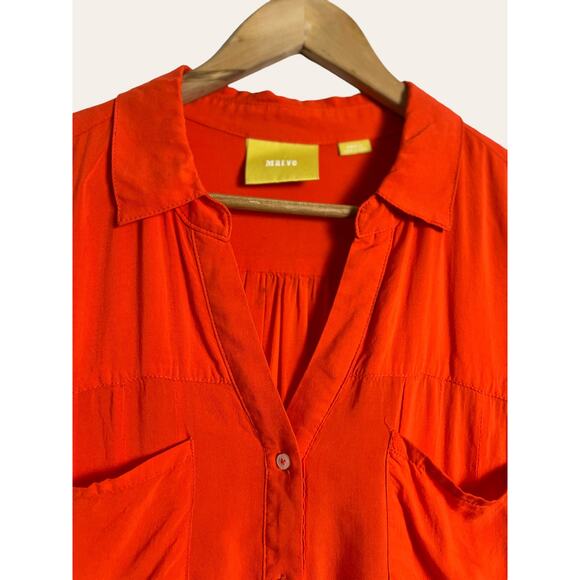 Anthropologie Maeve Clara Blood Orange Button Down Roll Long Sleeve Top Size S - Picture 3 of 9